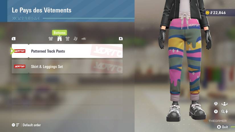 Patterned Track Pants at Le Pays des Vetements in Pokemon Legends: Z-A.