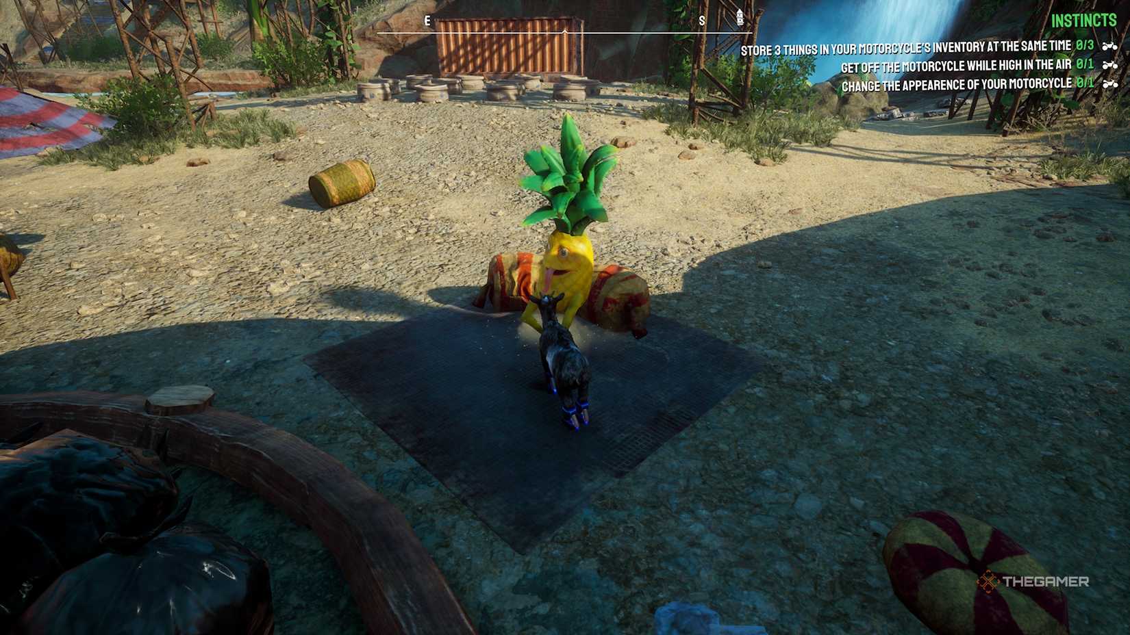 Pilgor next to a pineapple in Goat Simulator 3.