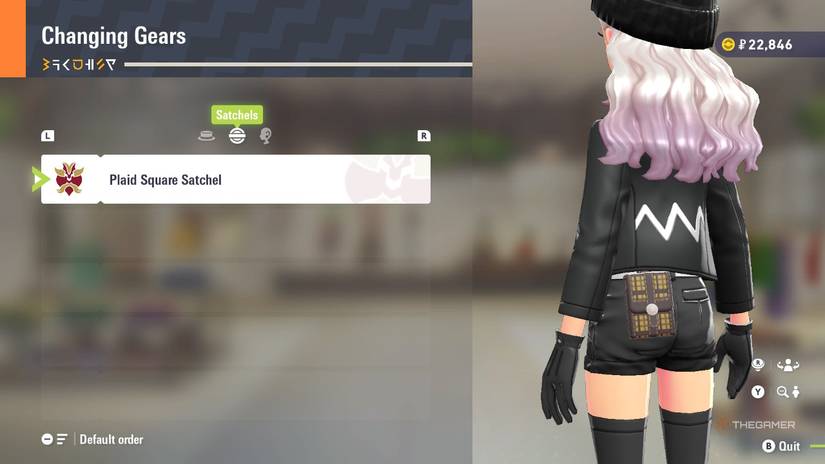 Plaid Square Satchel at Changing Gears in Pokemon Legends: Z-A.