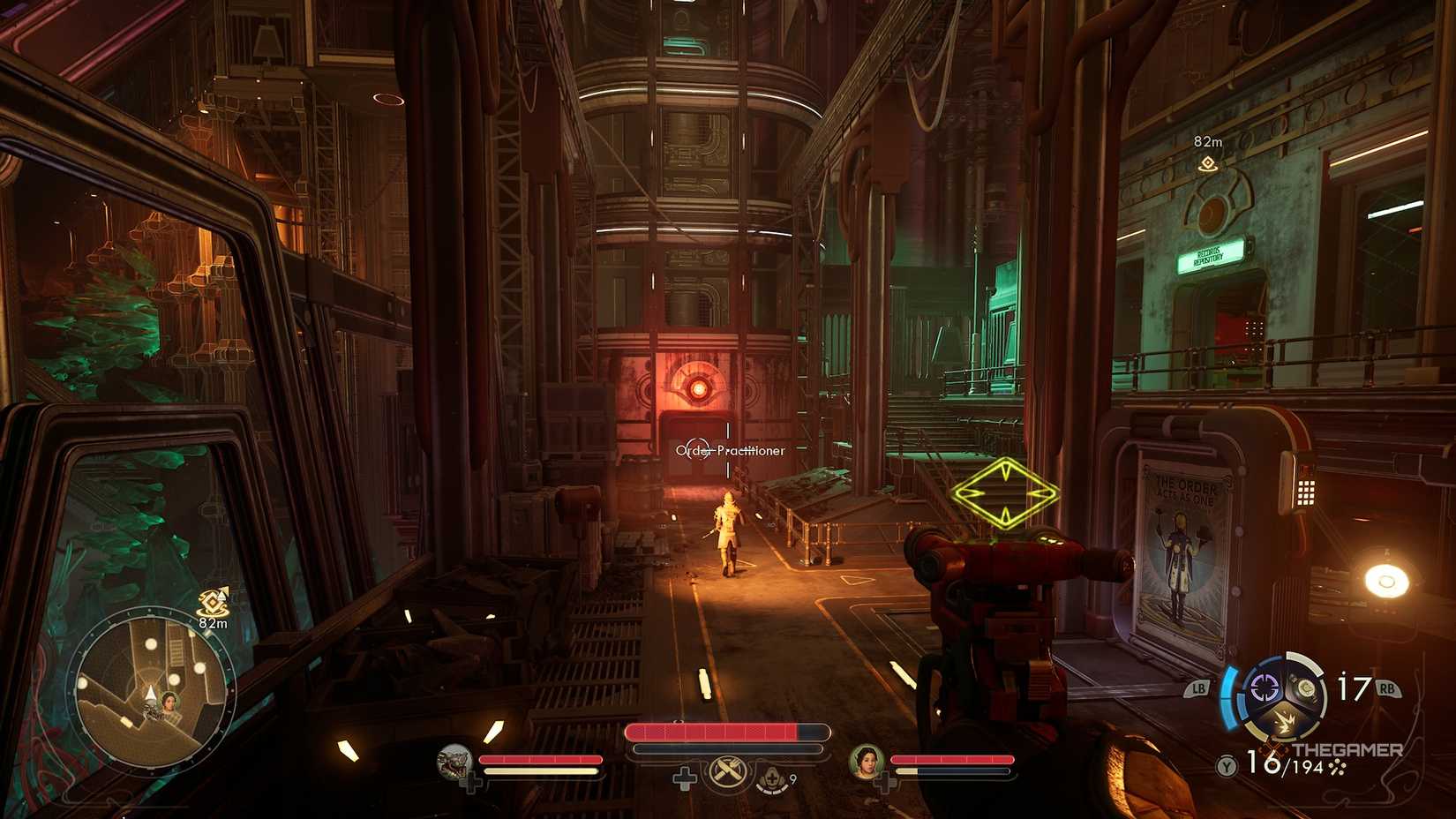 The player follows an Order Apprentice as he walks to the elevator in The Outer Worlds 2.