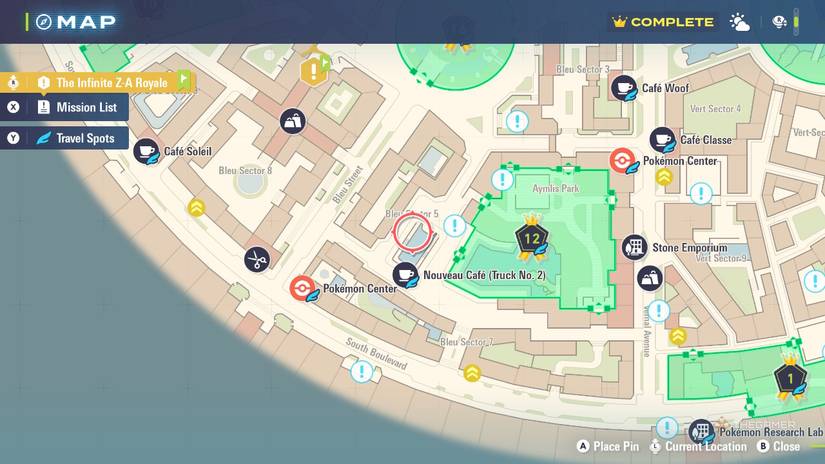 Sliggu Location on the map in Pokemon Legends: ZA.