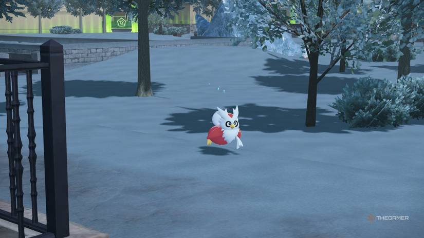 A Delibird flying across the snow in Pokemon Legends: Z-A.