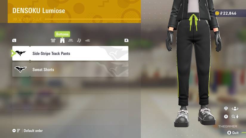 Side-Stripe Track Pants  at DENSOKU Lumiose in Pokemon Legends: Z-A.