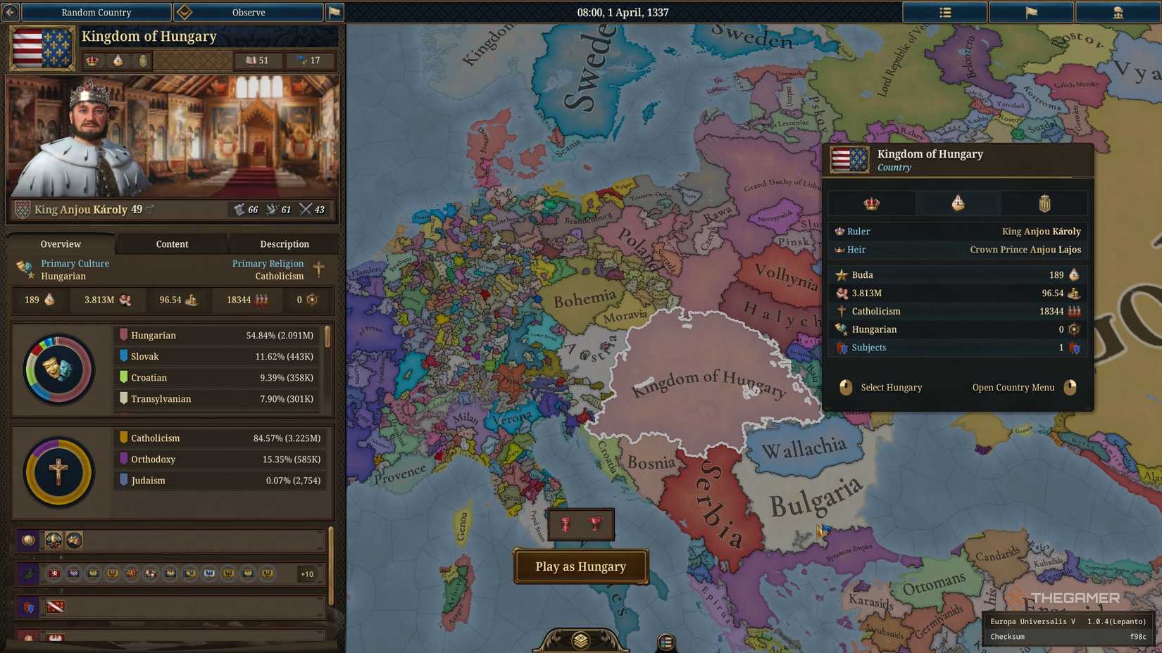Starting as Hungary in Europa Universalis 5.
