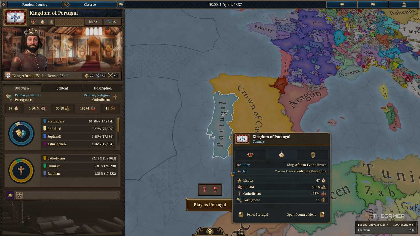 Starting as Portugal in Europa Universalis 5.