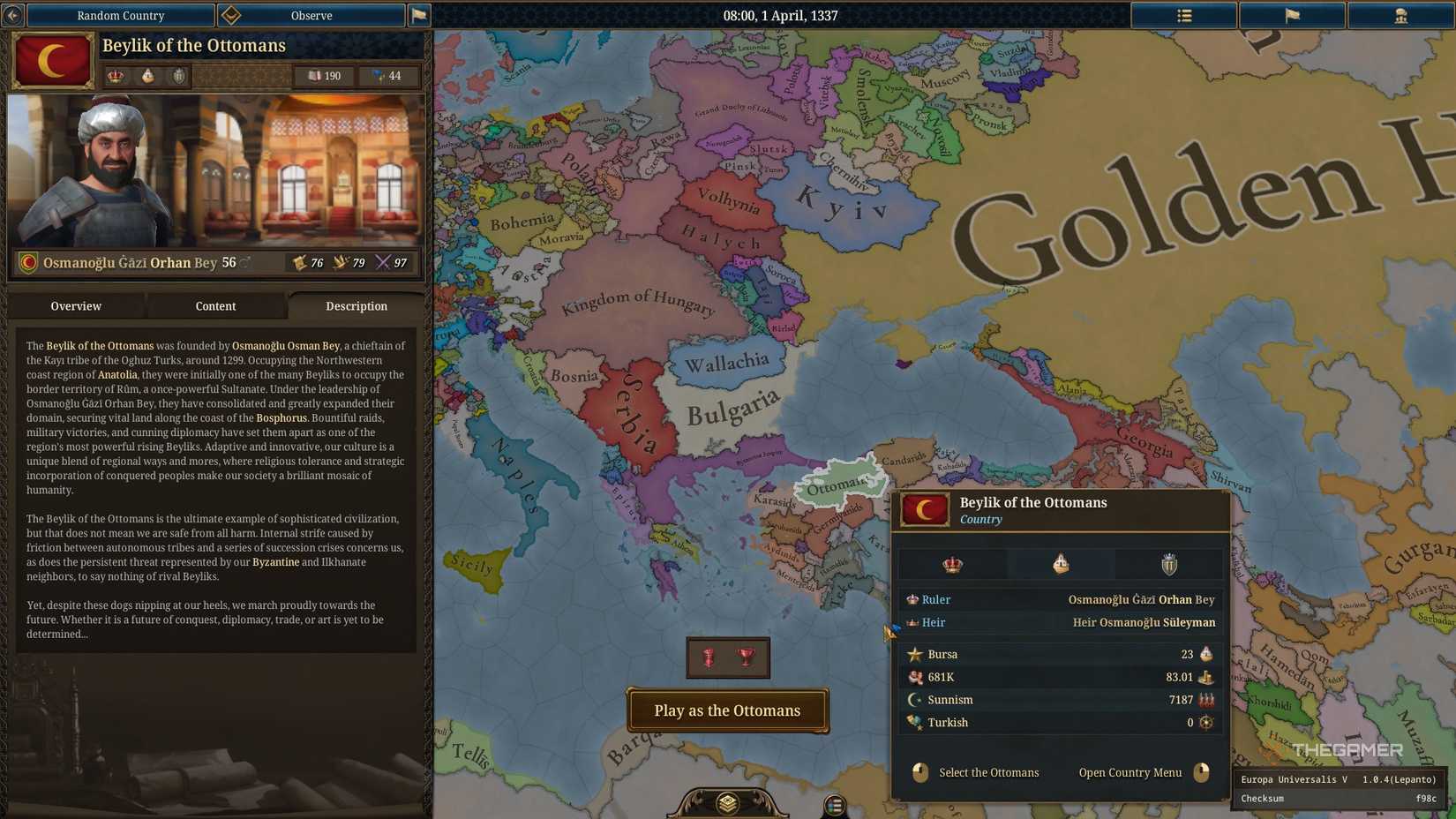 Starting as the Ottomans in Europa Universalis 5.