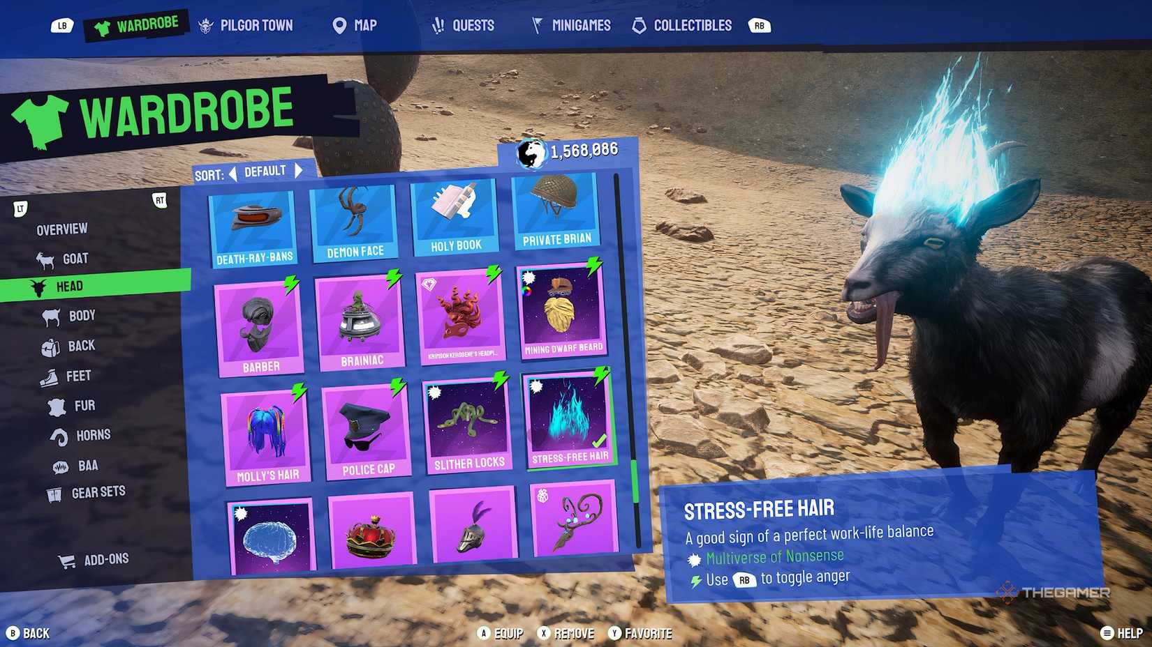 Stress-free hair in Goat Simulator 3.