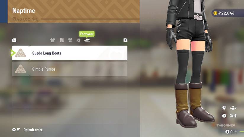 Suede Long Boots at Naptime in Pokemon Legends: Z-A.