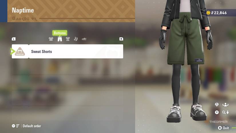 Sweat Shorts at Naptime in Pokemon Legends: Z-A.