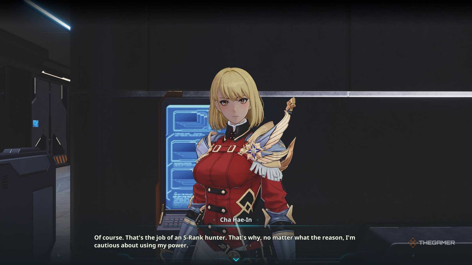 Talking to Cha Hae-In in Solo Leveling Arise Overdrive.