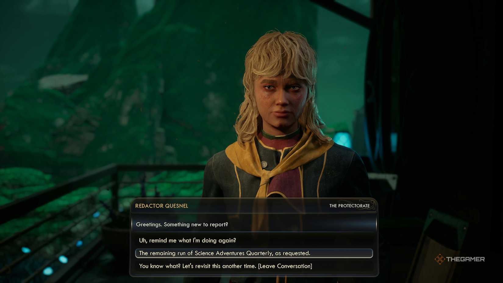 Chat with Editor Quesnel in The Outer Worlds 2.