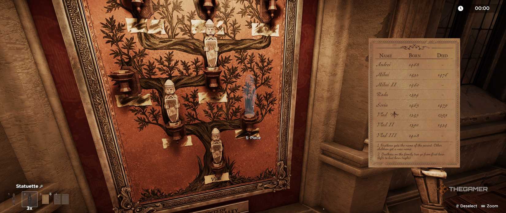The family tree puzzle in Dracula's Feast in Escape Simulator 2.