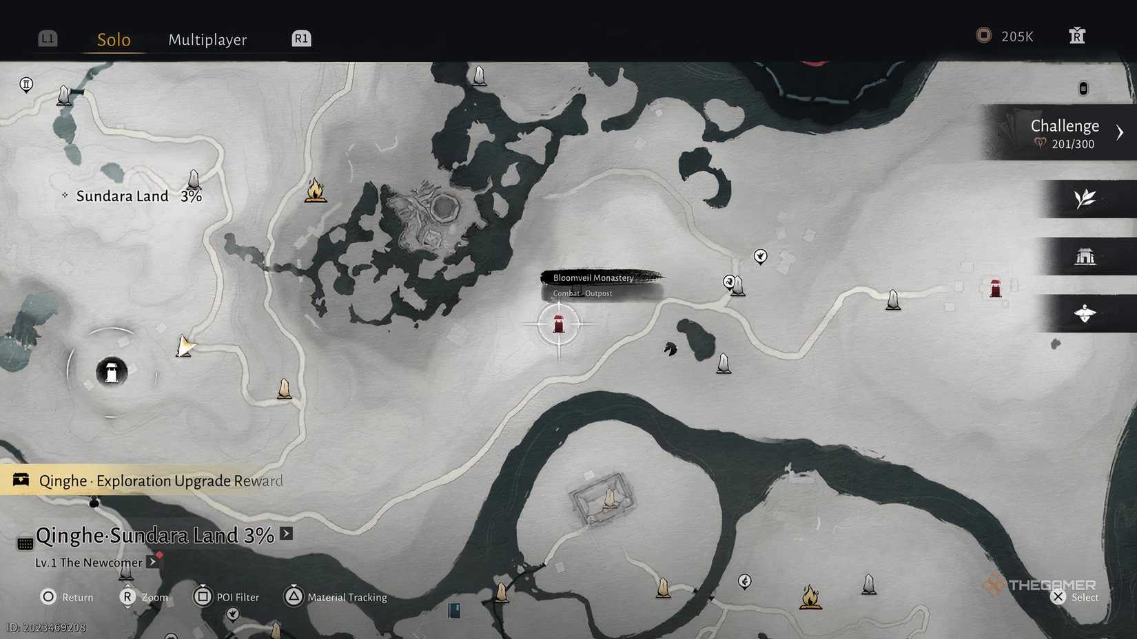 Map location of the Bloomveil Monastery base in Where Winds Meet, which has the Dragon Key.