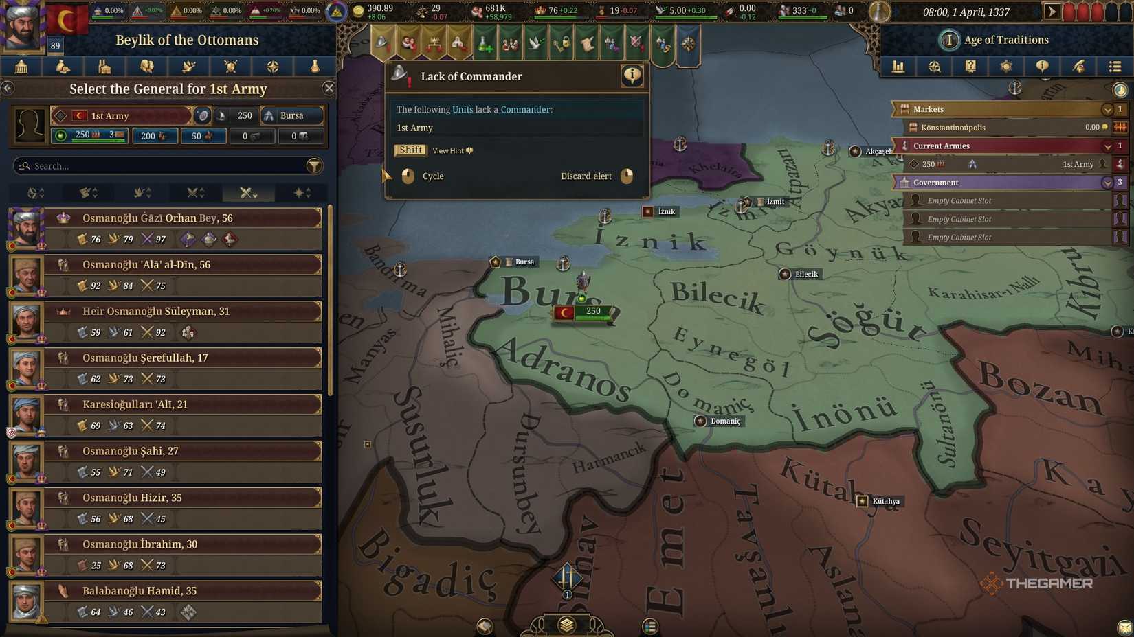 The Ottomans lack a commander for their army in Europa Universalos 5.