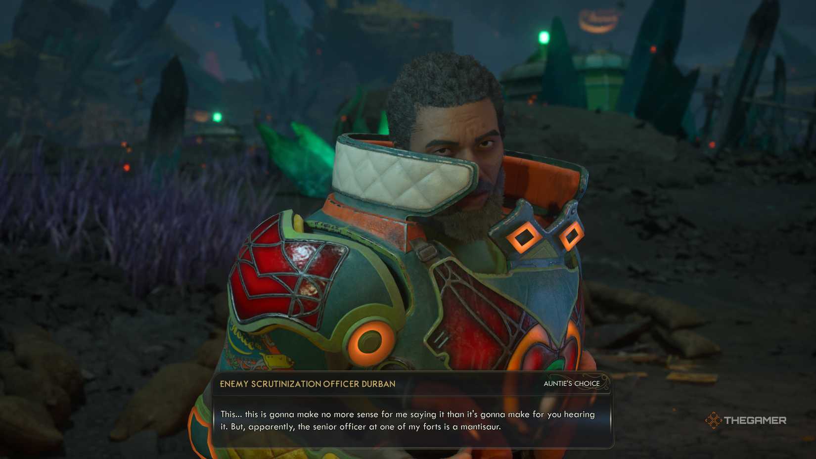 Durban tells of a Mantisaurus officer at one of the forts he commands in the off-world. 2.