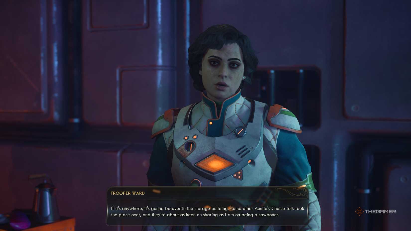 The trooper department talks about the warehouse building in the outer worlds 2.
