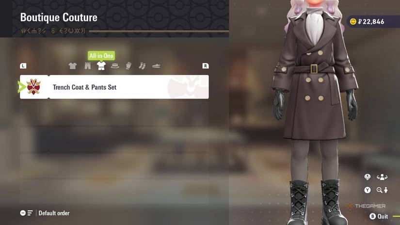 Trench Coat and Pants Set at Boutique Couture in Pokemon Legends: Z-A.