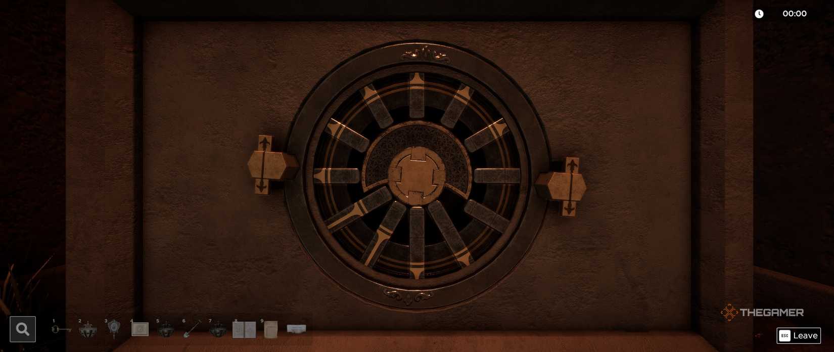 Use the mechanical key on the statues in Dracula's Courtyard in Escape Simulator 2.