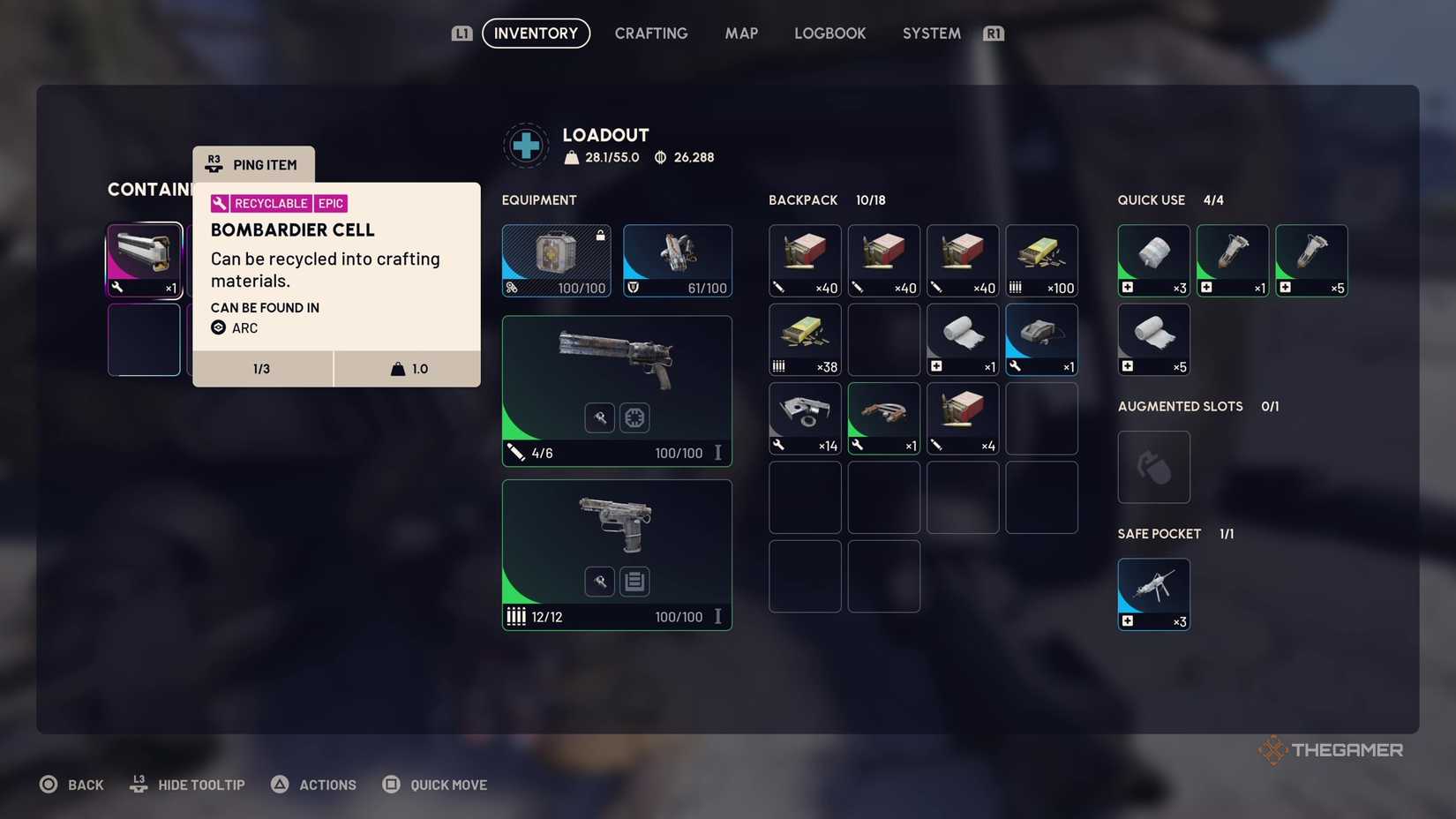 Player raider looking at Bombardier piece and getting a Bombardier Cell from it in Arc Raiders.