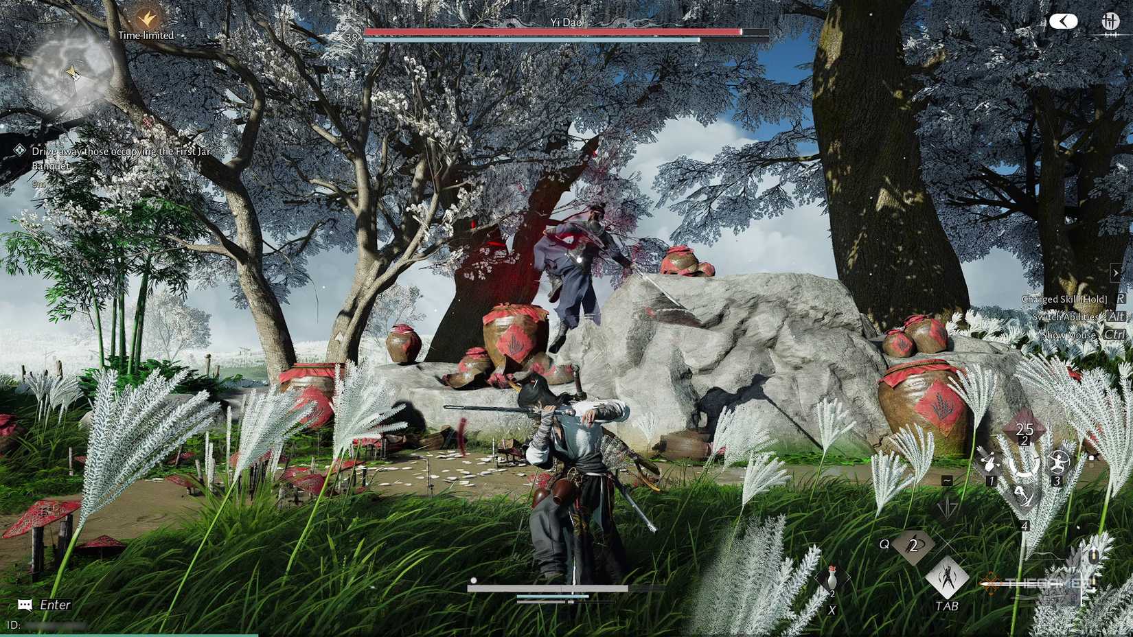 Yi Dao using a jumping attack on the player in Where Winds Meet.
