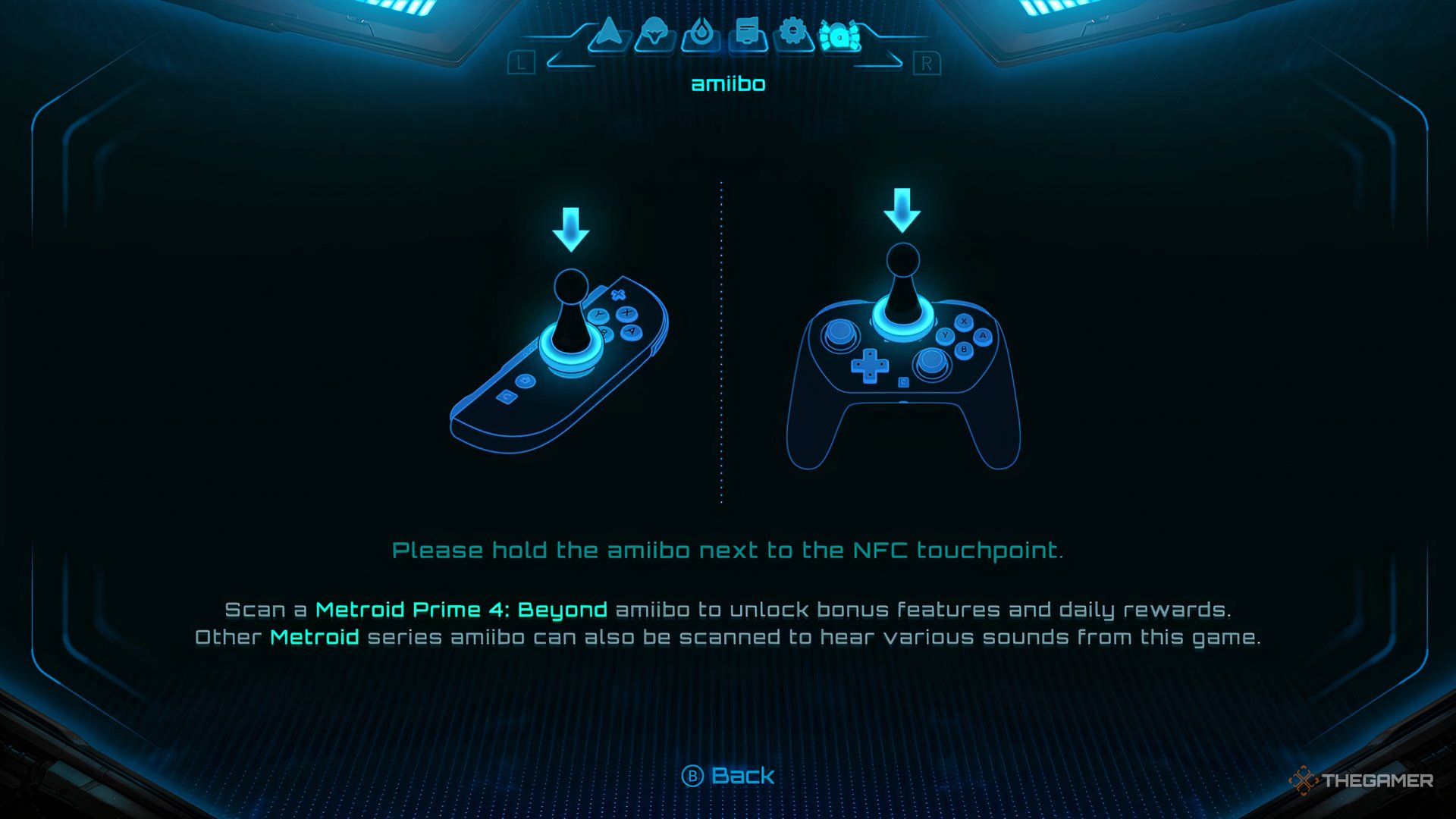 Amiibo scan screen in Metroid Prime 4: Beyond.