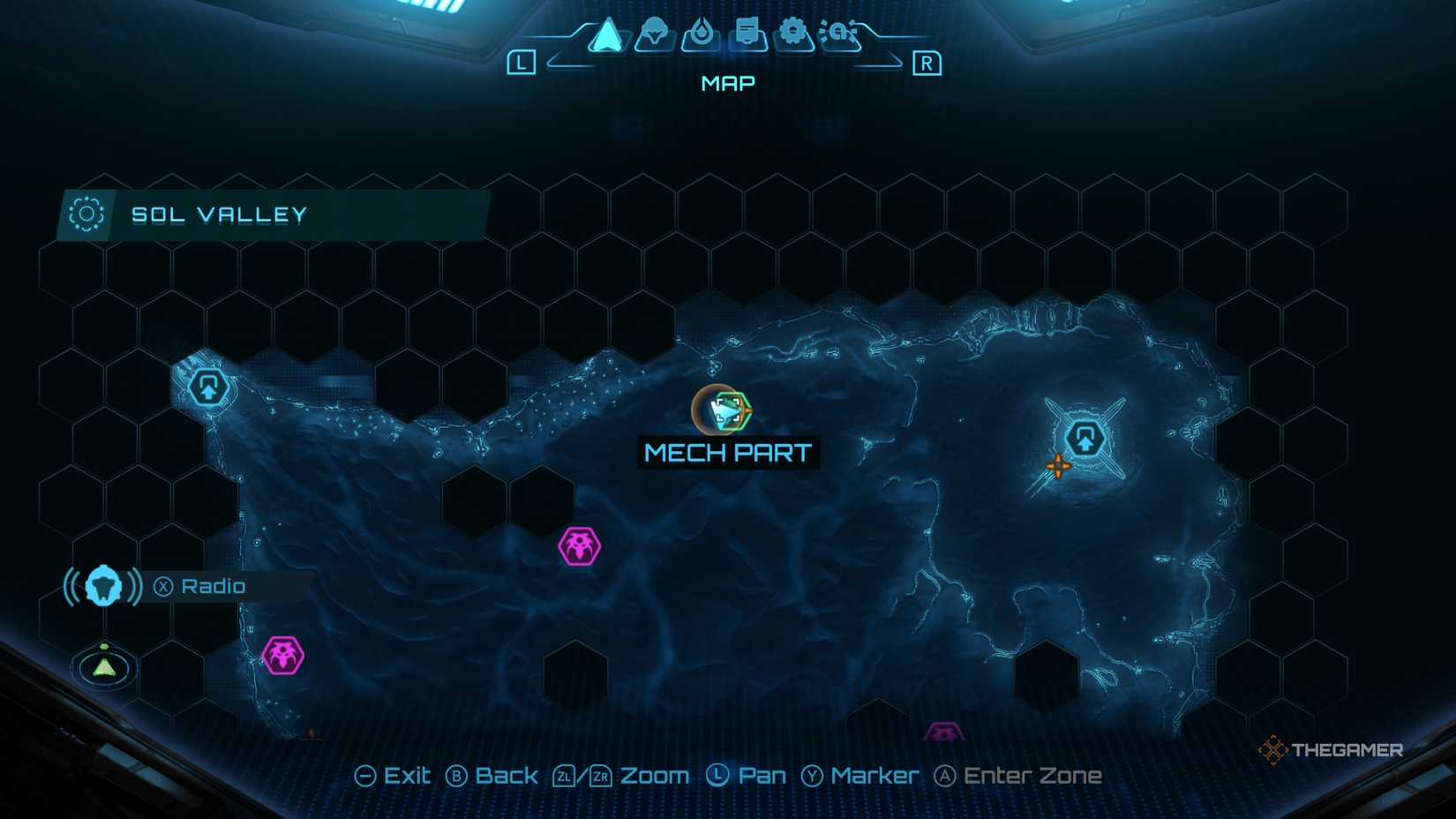 A player looking for Tokabi and Mech Parts in Metroid Prime 4.