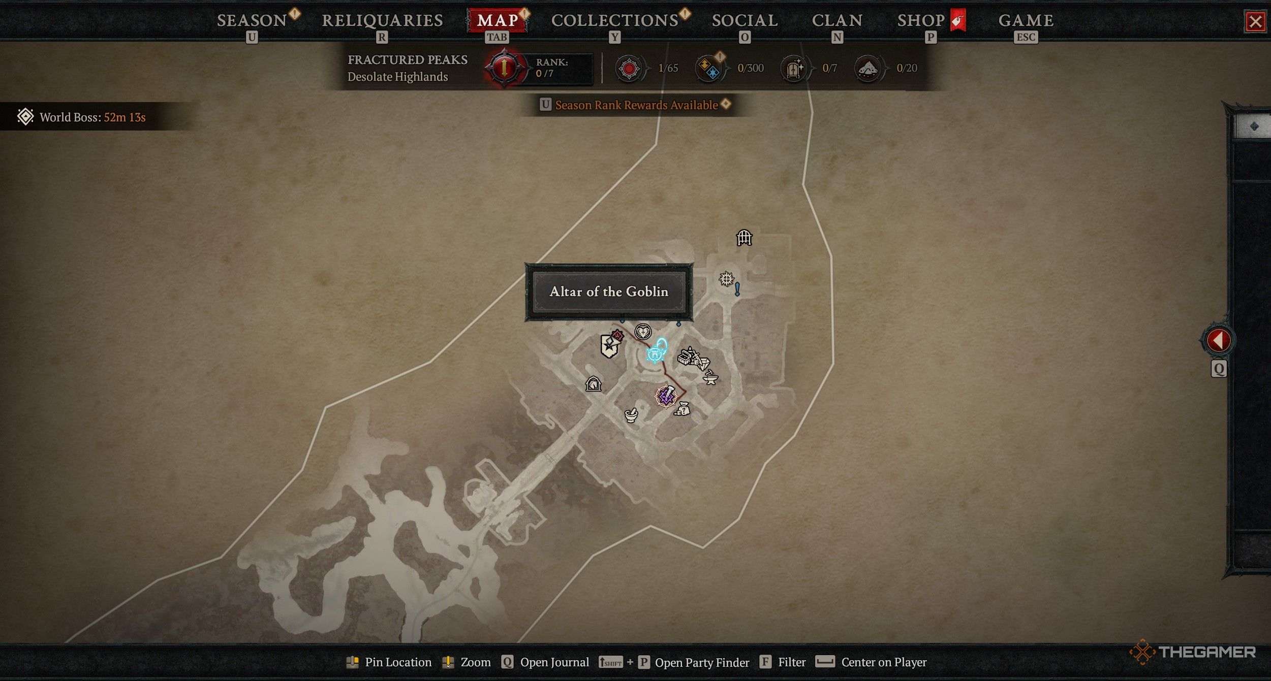 Altar of the Goblin in Diablo 4's map.