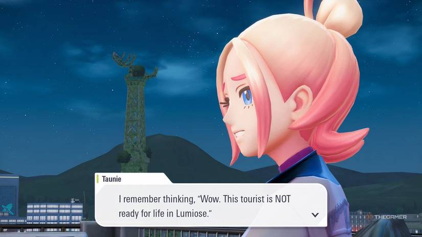 Taunie reminisces with the player on Pokemon Legends: zA.
