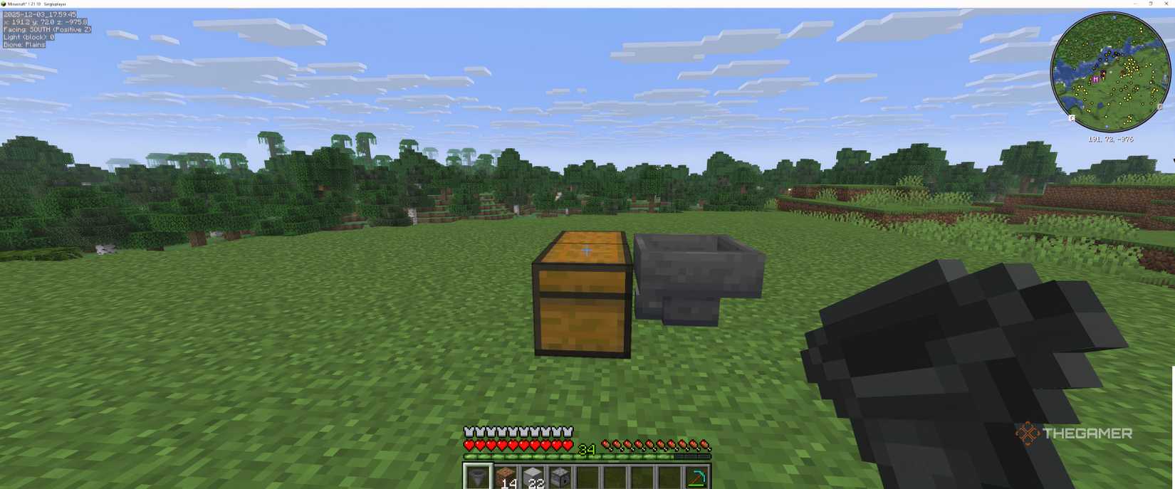 Close-up of the dispenser that goes into the chest in Minecraft.