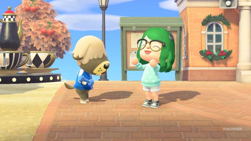 A player next to Shep in Animal Crossing New Horizons.