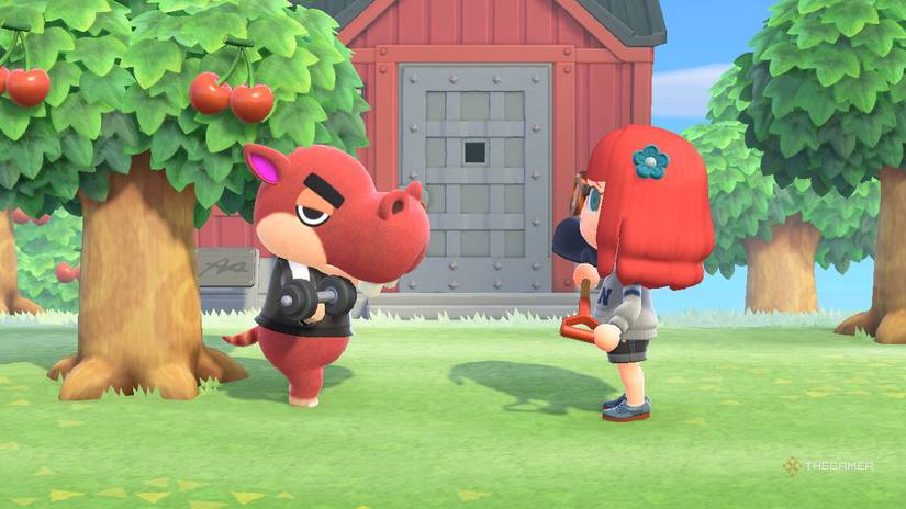 A villager next to the player in Animal Crossing New Horizons.