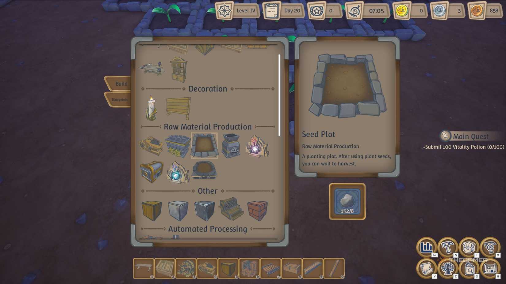 Alchemy Factory shows recipe for a seed plot.