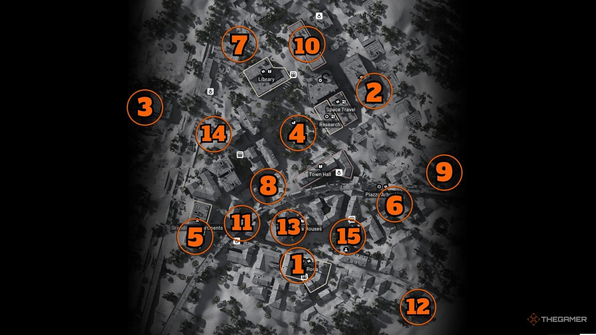 All Buried City button locations in order on an Arc Raiders map.