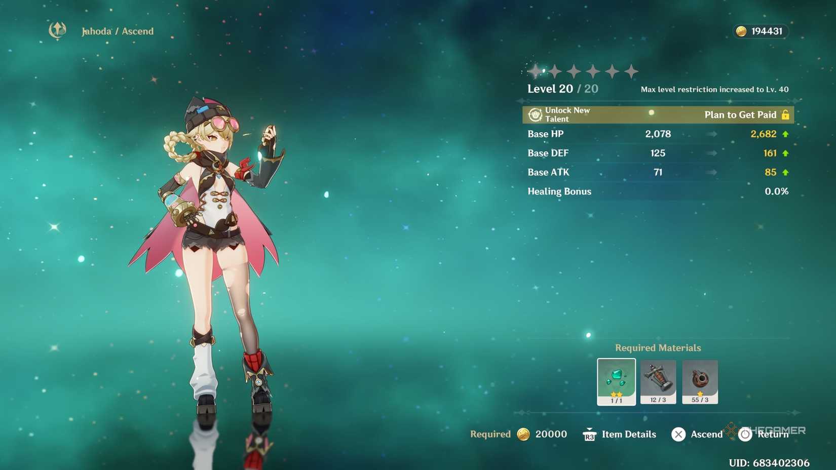 Ascending Jahoda in Genshin Impact.