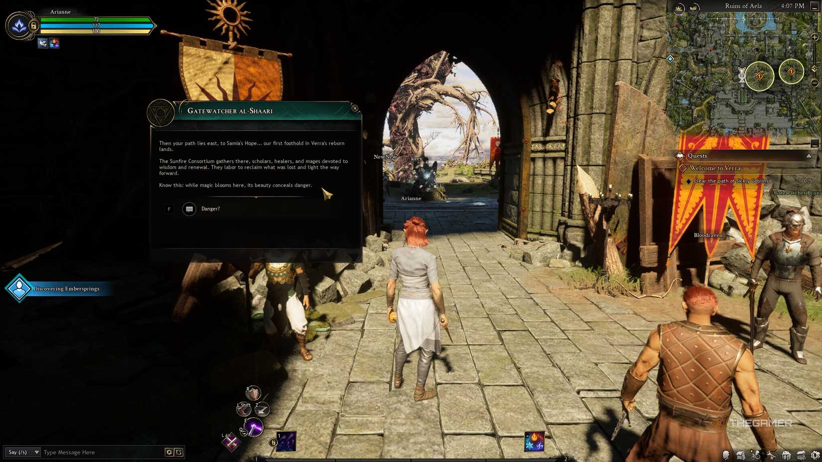 Talking to an NPC at the Ashes of Creation gate.