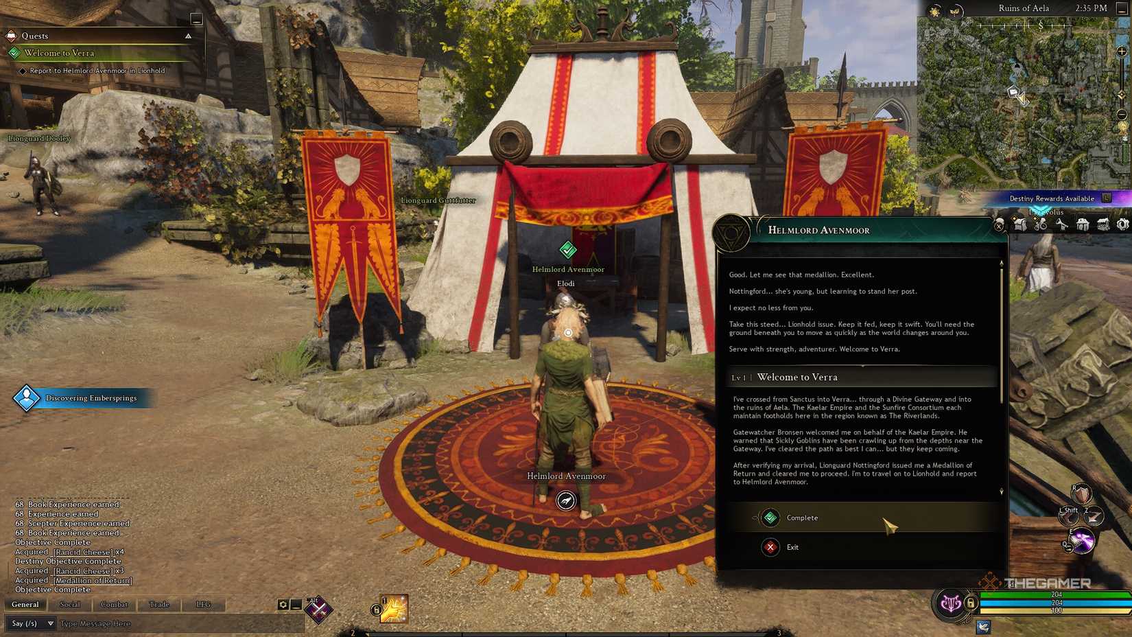 Ashes of Creation Complete the quest in the tent in Lionhold.