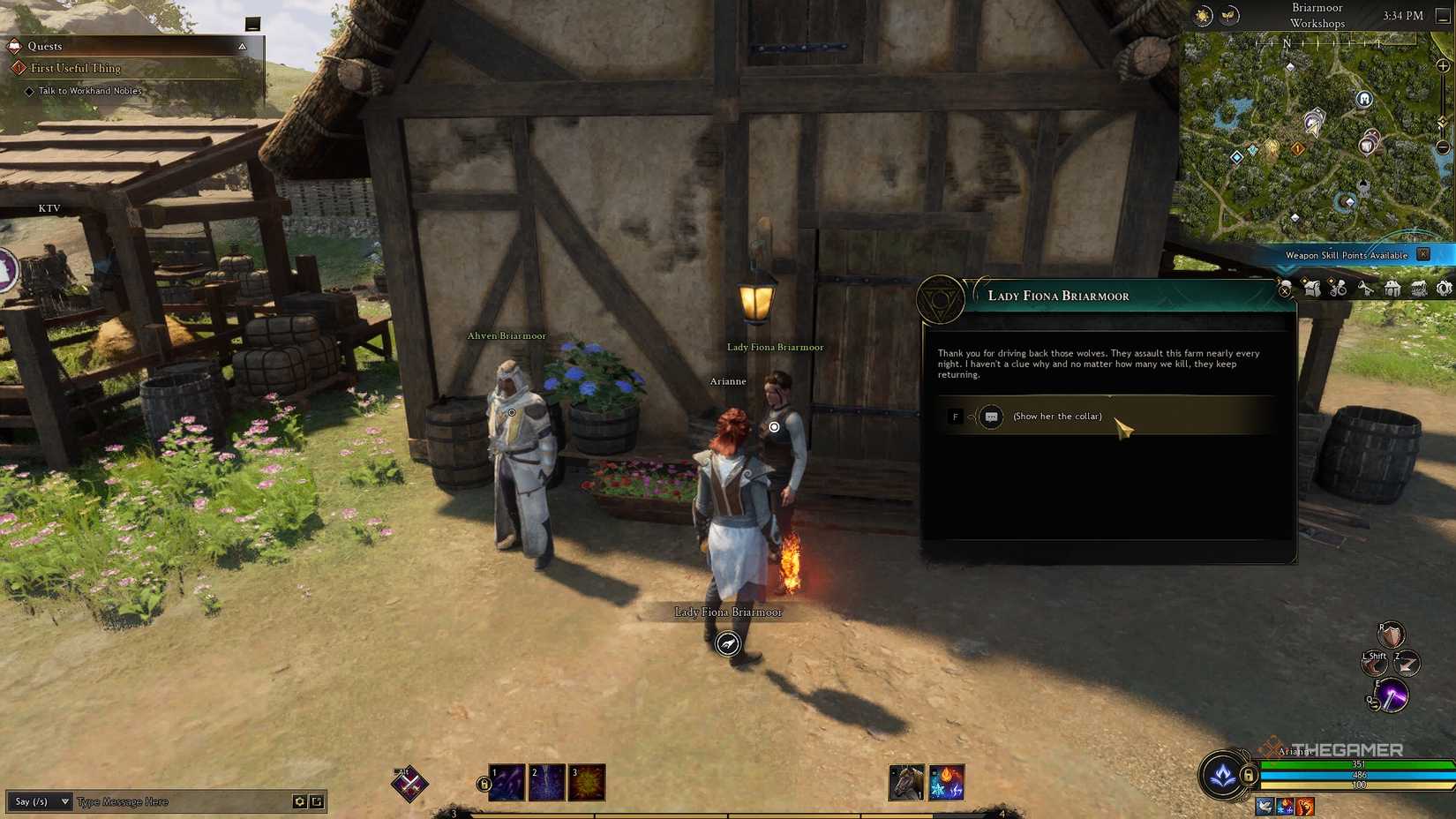 Ashes of Creation is talking to an NPC on a farm.