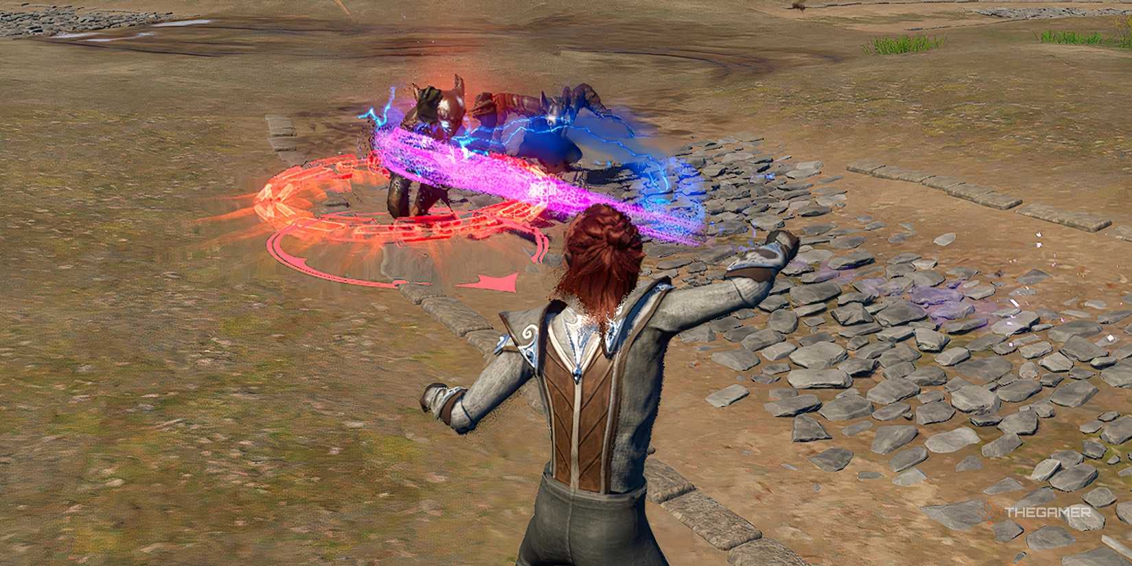 Using magic to attack goblins.