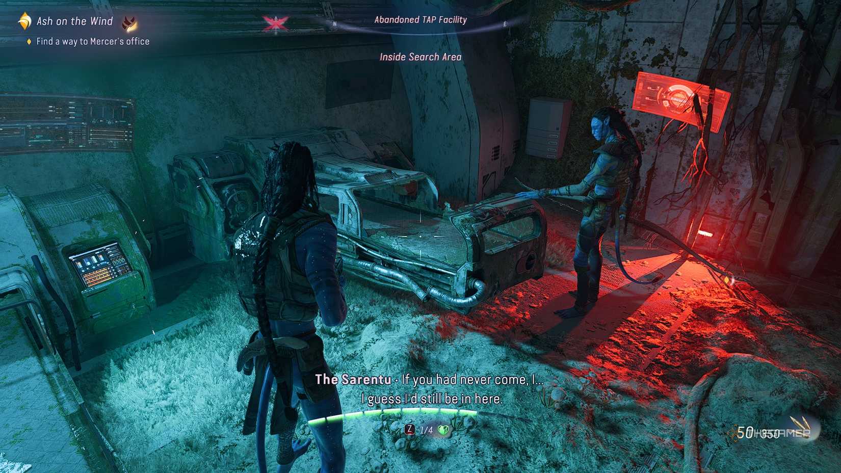 Avatar_ Frontiers of Pandora™ Investigating cryo pods with Sarentu inside the TAP facility.