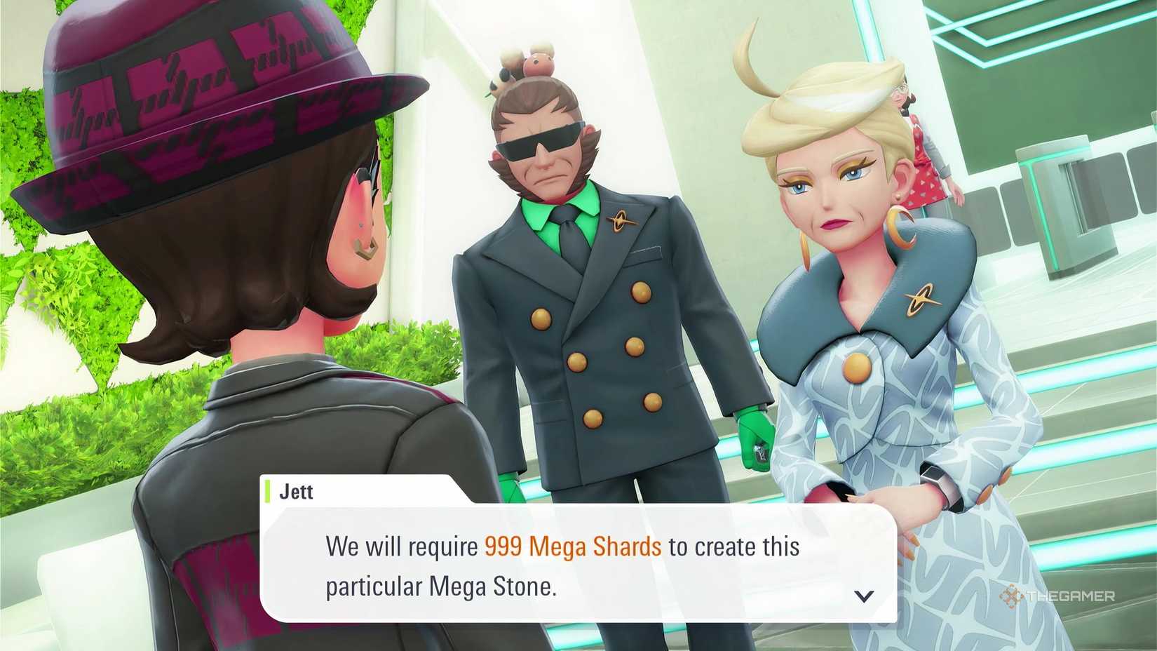 Being asked by Jett in Pokemon Legends: Z-A to gather 999 Mega Shards to restart Magearna in the Mega Dimension DLC.