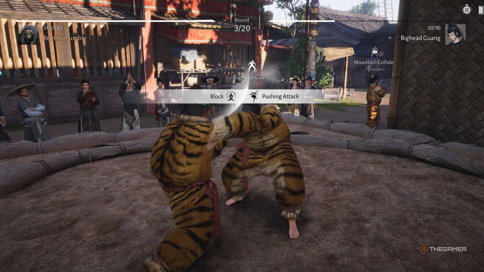 Blocking an attack in a match where the winds collide.