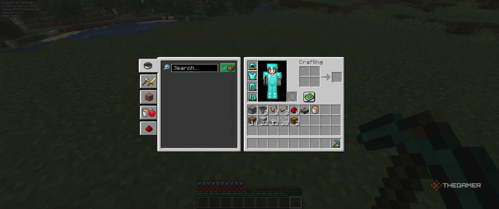 Chicken farm materials in inventory in survival minecraft.