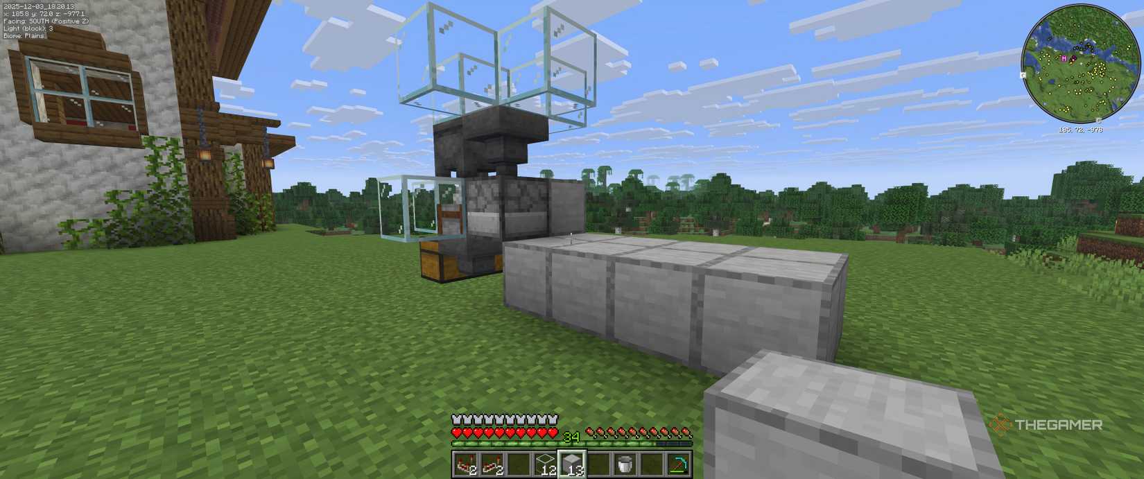 Chicken farm with stone cutter and lava cauldron with brick back on redstone.