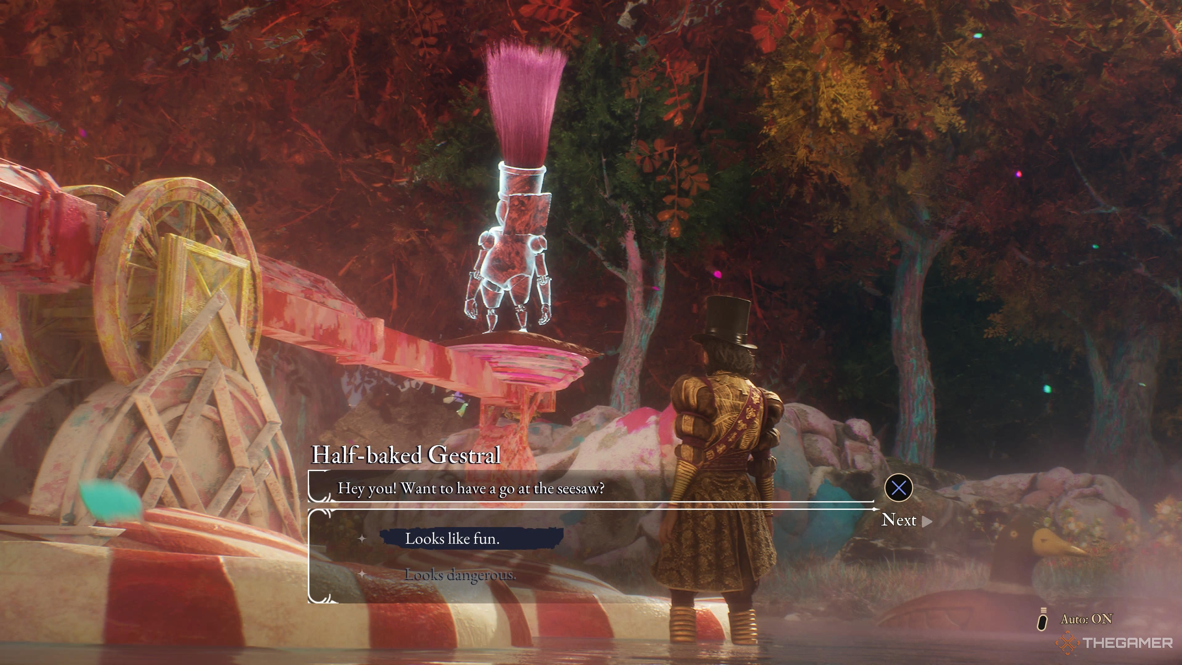 A gestral asking Verso to play seesaw with them in clair obscur expedition 33.