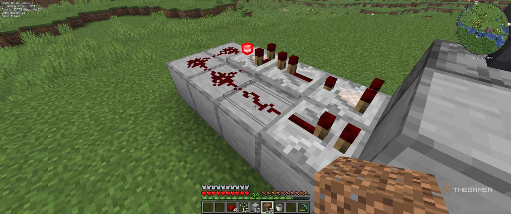 Close up comparator, repeater, comparator, redstone and repeat line on blocks in minecraft.