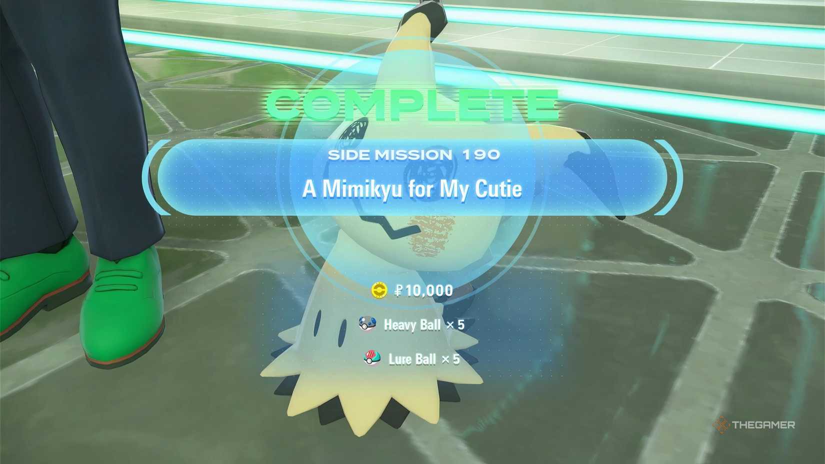 Completing the 'A Mimikyu for My Cutie' side mission in Pokemon Legends: Z-A.