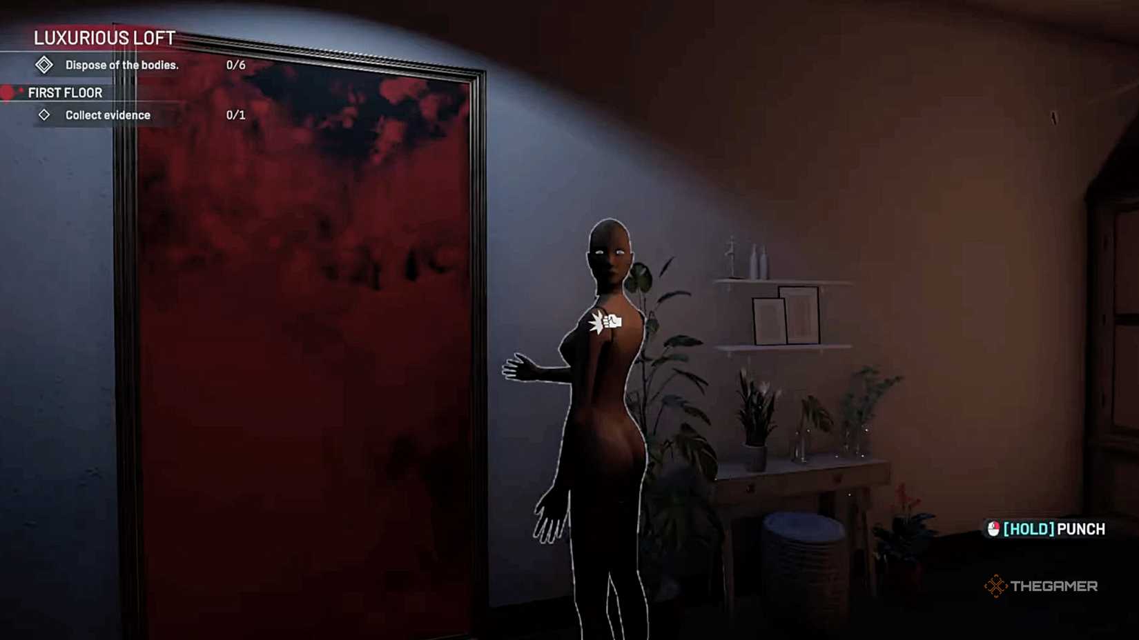 Crime Scene Cleaner red door with mannequin.