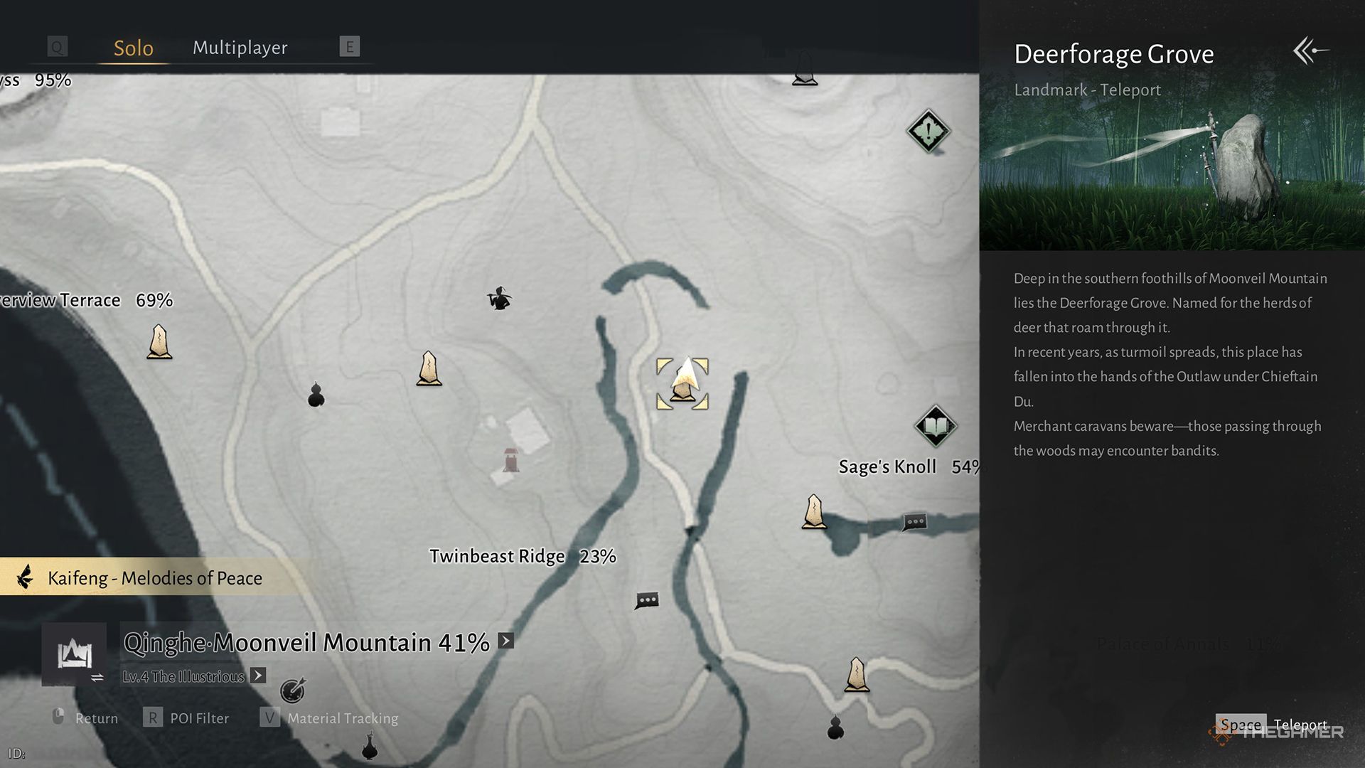 The location on the map of Deerforage Grove in Where Winds Meet.