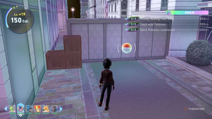 Destroying a floating Poke Ball in Pokemon Legends ZA.
