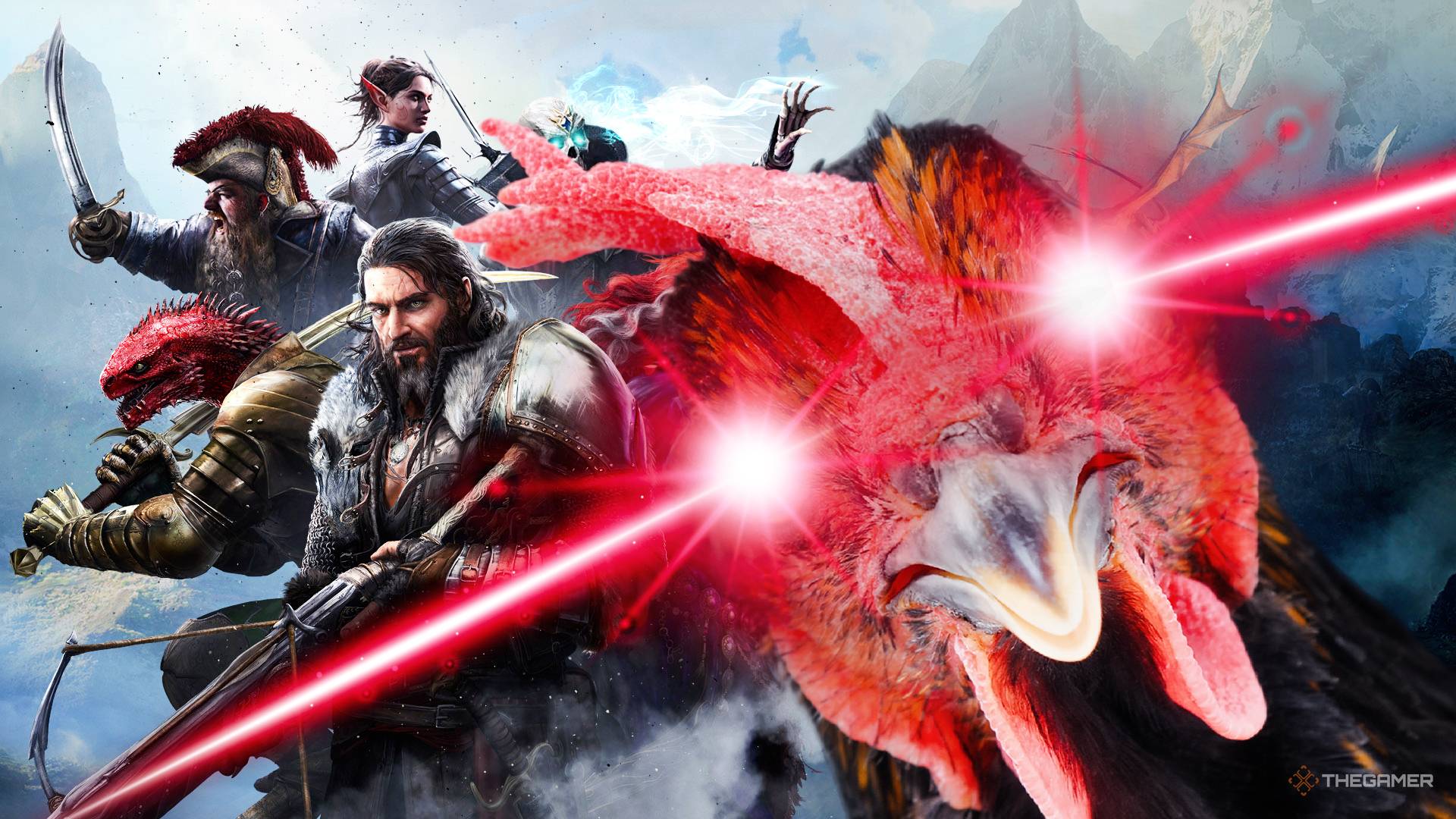 Divinity Original Sin 2 with an evil red eyed chicken photobombing.